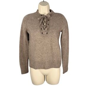 Brown Allan Sweater Size Small Women Lace Up Neckline‎ Merino Wool Yak Cropped